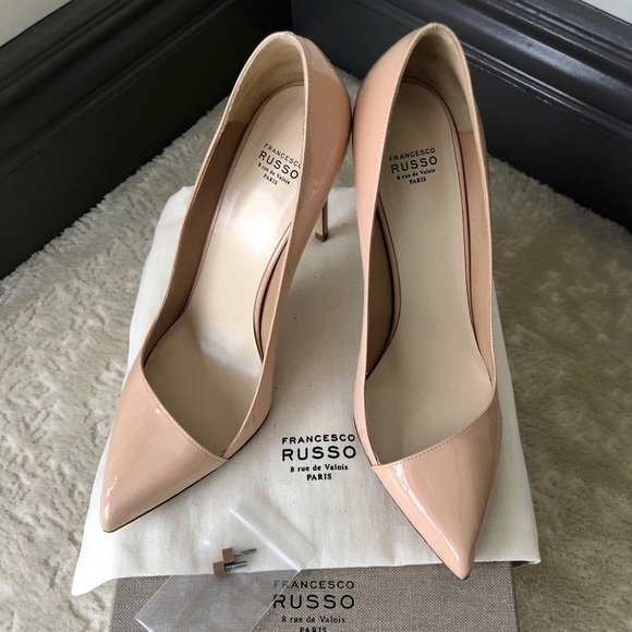 BNIB FRANCESCO RUSSO ASYMMETRICAL NUDE PATENT PUMP - Picture 5 of 7